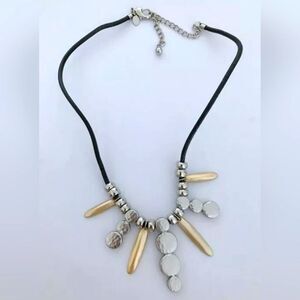 CHICO'S BLACK LEATHER CORD SILVER/GOLD 18"-22" NECKLACE NWOT